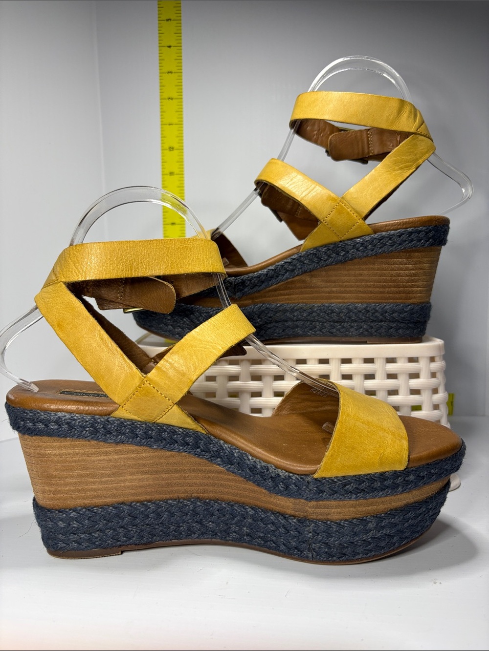 Calvin Klein Jeans Yellow Strappy Platform Wedge Sandals. Box 28